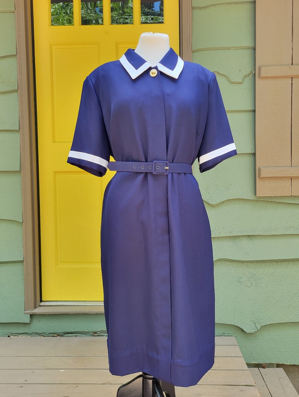 Vintage Diane Roberts Navy Nautical Belted Secretary Midi Dress 20½